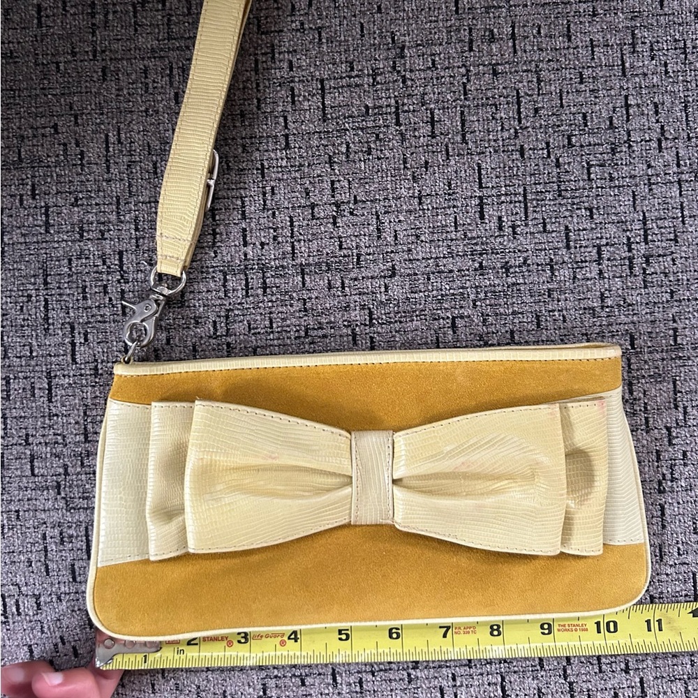 Isabella Fiore Yellow and Cream Leather Clutch with Bow Detail